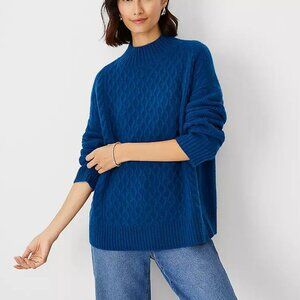 ANN TAYLOR Women's Relaxed Cashmere Cable Sweater Size L In Jazz Blue
